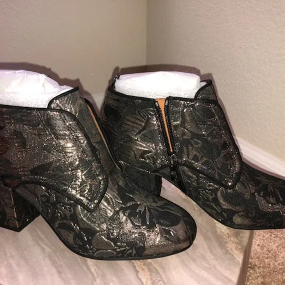 Franco Sarto Black and Gold Ankle Boots - Picture 4 of 5